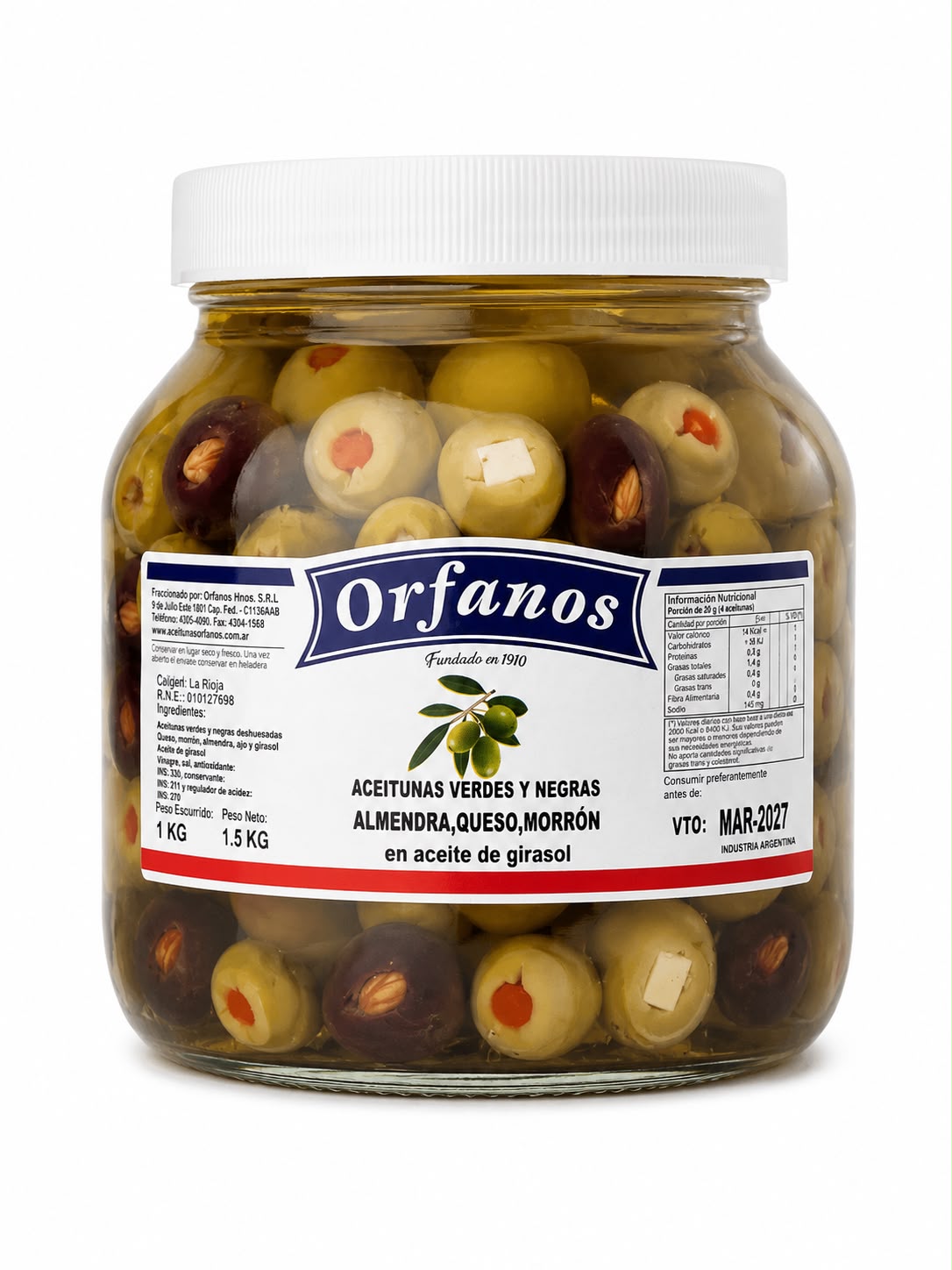 ACEITUNAS RELLENAS MIXTAS ACOMODADAS EN ACEITE x 1kg