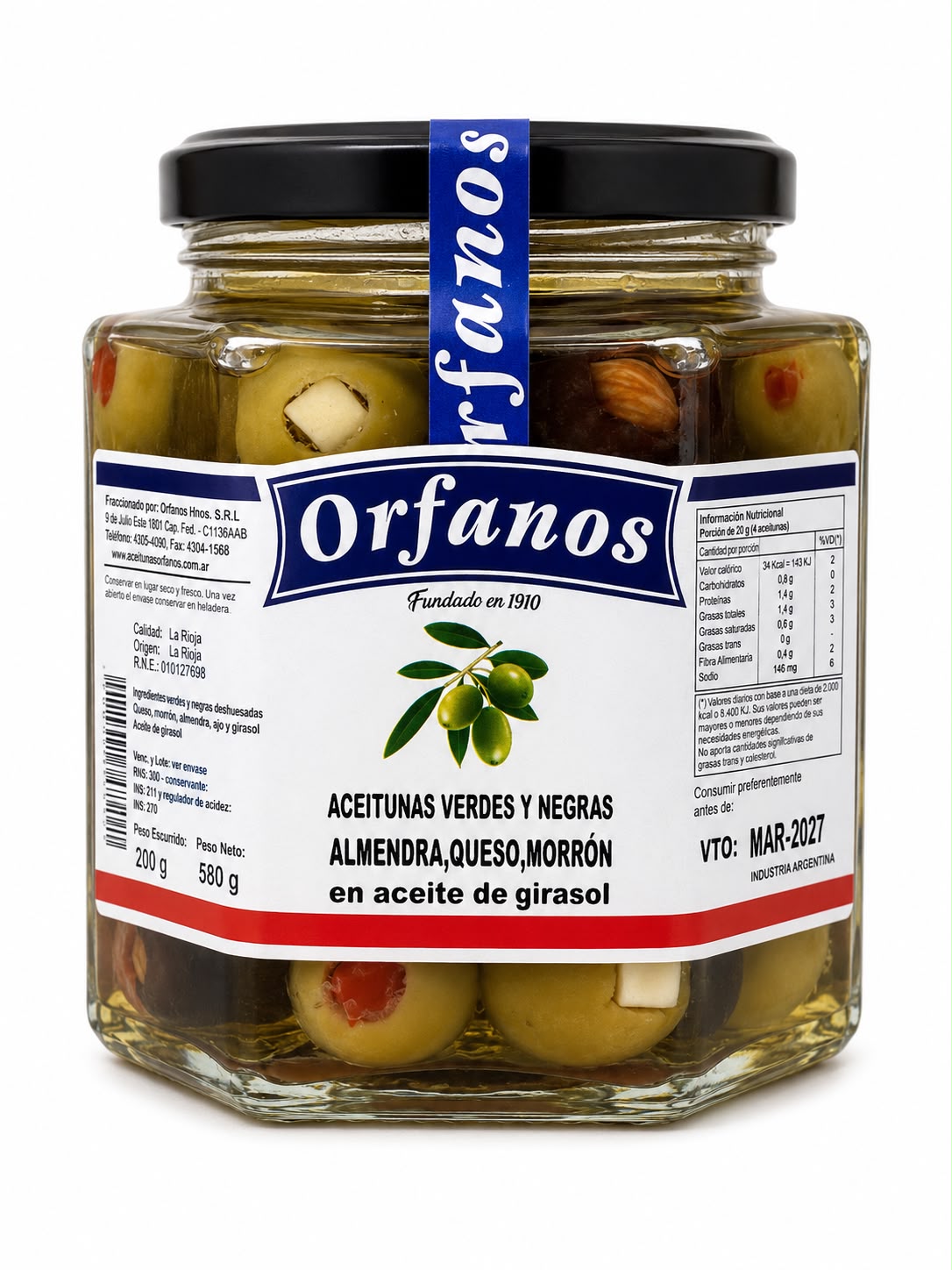 ACEITUNAS RELLENAS MIXTAS ACOMODADAS EN ACEITE x 200 grs