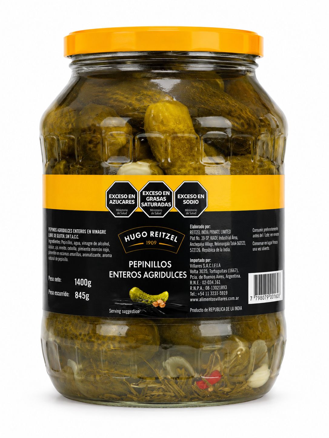 Pepinillos Enteros Agridulces Reitzel 1400g
